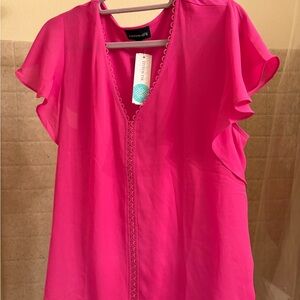 Elegant Pink Flutter Sleeve Blouse NWT